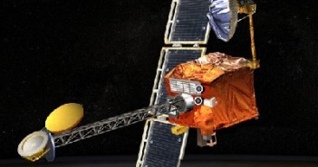 Grafika przedstawiająca wygląd sondy Mars Odyssey (NASA).